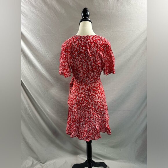 Frenchy Ditsy Floral Print Butterfly Sleeve Ruffle Trim Faux  Wrap Dress - Picture 9 of 9